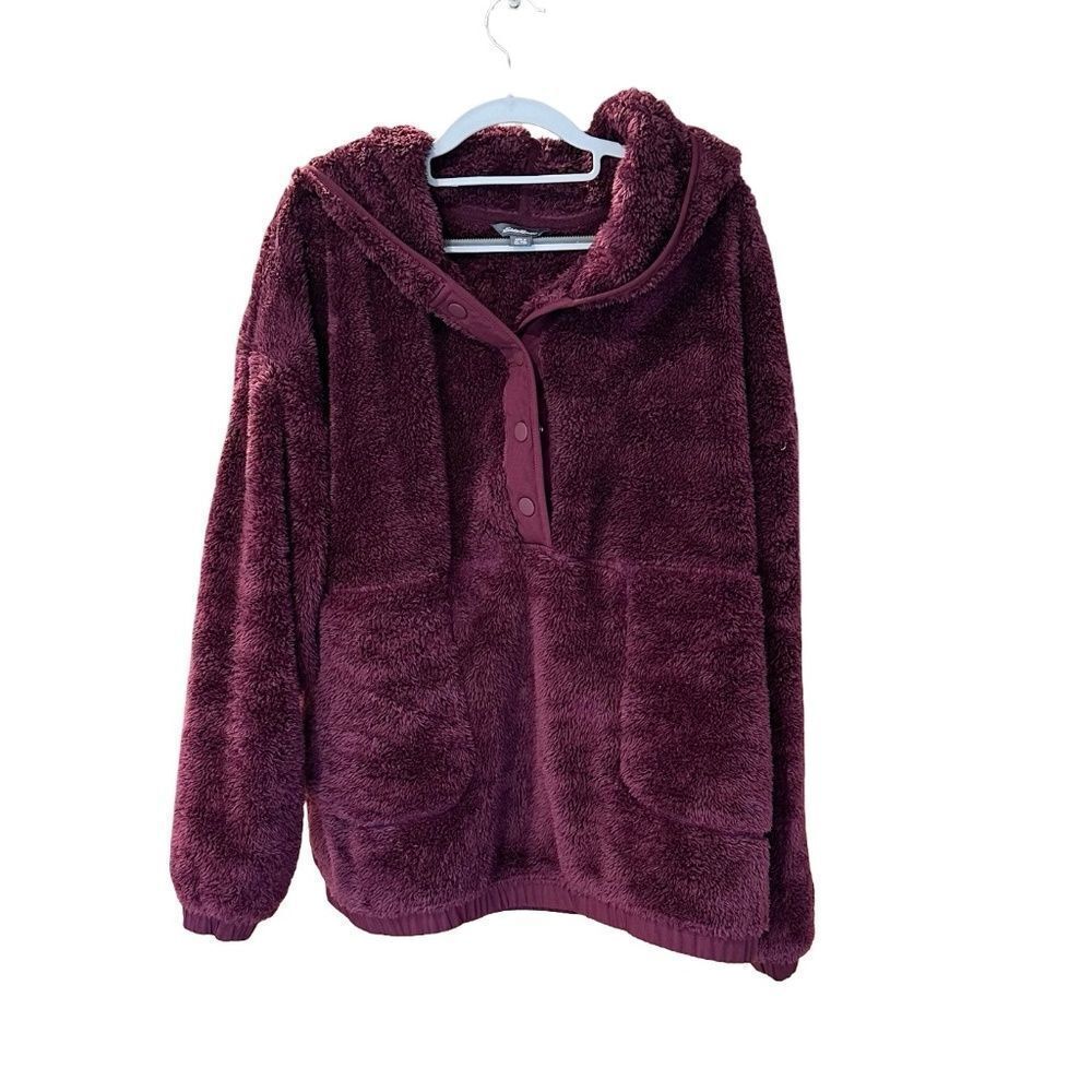 Eddie Bauer Woman's Fleece Hooded Pullover Burgundy-Cranberry XXL